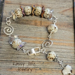 Glass Lampwork Artisan Bracelet-Artisan Lampwork Bracelet-Sterling Silver Bracelet-Wire Wrapped Bracelet-Lampwork Beaded Bracelet-SRAJD