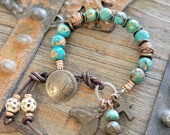 Gemstone Turquoise Bracelet-Authentic Indianhead Button-Gemstone Boho Bracelet-Turquoise Bracelet-Boho Western Bracelet-Artisan Bracelet