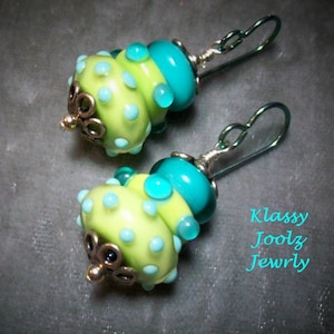 Lampwork Beaded Earrings-Bumpy Artisan Lampwork Dangle Earrings-Sterling Silver Earrings-Bumpy lampwork Beads-SRAJD-Artisan Beads