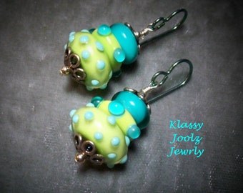 Lampwork Beaded Earrings-Bumpy Artisan Lampwork Dangle Earrings-Sterling Silver Earrings-Bumpy lampwork Beads-SRAJD-Artisan Beads