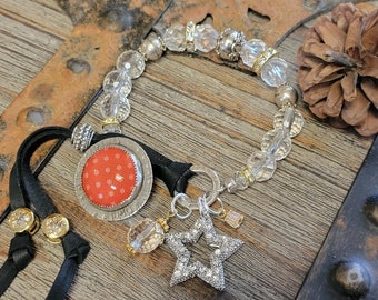 Gemstone Faceted Quartz Crystal Bracelet-Sterling Silver Handmade Glass Button Bracelet-Christmas Boho Bracelet-Artisan Gemstone Bracelet