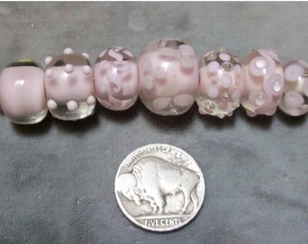 Glass Lampwork Beads-7 Lampwork Beads-Light Pink Artisan Lampwork Beads-Destash Artisan Lampwork Beads-Jewelry Components-Jewelry Supply,