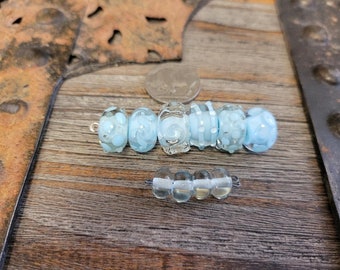 Glass Lampwork Beads-10 Lampwork Beads-Light Blue Artisan Lampwork Beads-Destash Artisan Lampwork Beads-Jewelry Components-Jewelry Supply,