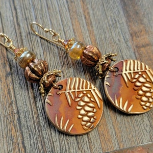 Bronze Handmade Sun Charms-Glass Lampwork Bead Earrings-Sun Earrings-Artisan Earrings-PMC Earrings-Sun Shine Earrings-Tribal Earrings image 4