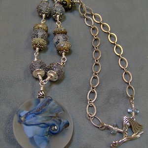Glass Lampwork Necklace-Artisan Wire Wrapped Lampwork Beaded Necklace-Modern Necklace-Art Bead Necklace-Statement Necklace-SRAJD
