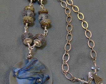 Glass Lampwork Necklace-Artisan Wire Wrapped Lampwork Beaded Necklace-Modern Necklace-Art Bead Necklace-Statement Necklace-SRAJD