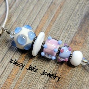 Glass Lampwork Artisan Pendant Wire Wrapped with Artisan Lampwork Beads-Raised Dot Lampwork Pendant-Sterling Silver Pendant-Artisan Pendant