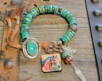 Edelstein Jumbo Hubei Türkis Armband-Handmade Türkis Sterling Silber Knopf-Edelstein Armband-Türkis Armband-Boho Western Armband