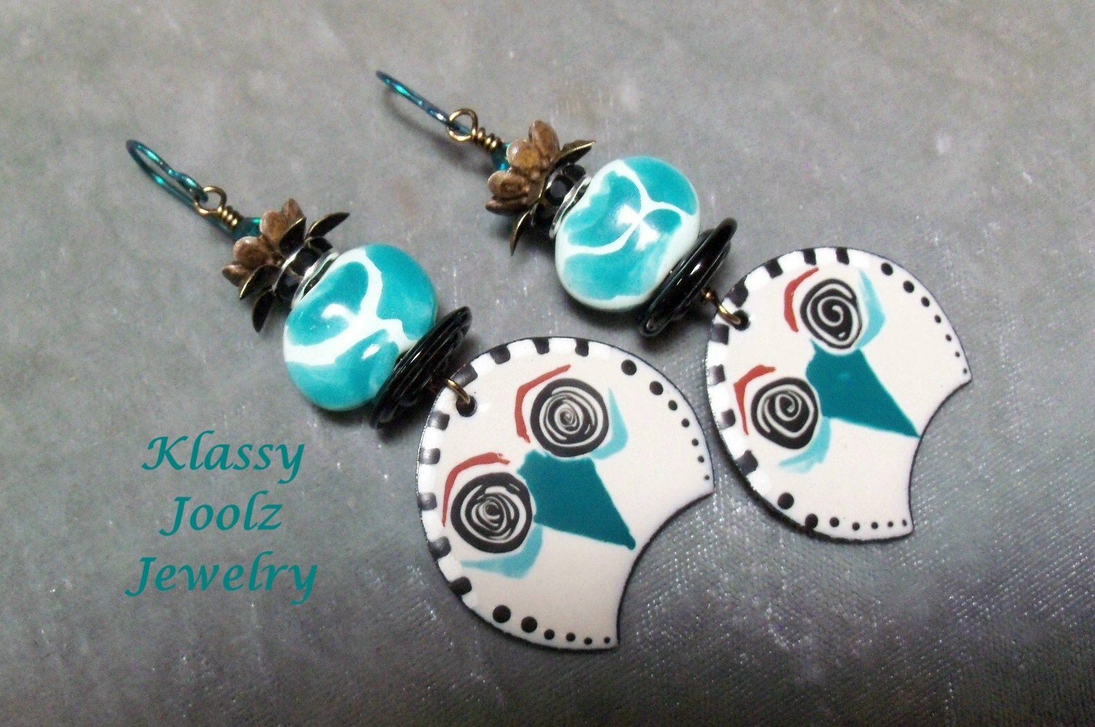 Enameled Copper Bird Charms-Glass Lampwork Artisan Earrings-Bird Earrings-Artisan Enamel Charm Earrings-Organic-Bohemian Earrings-SRAJD