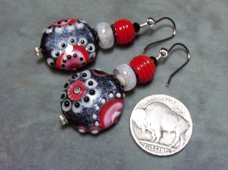 Glass Lampwork Drop Earrings-Artisan Lampwork Beads-Artisan Lampwork Earrings-Floral Glamor Earrings-Dangle Earrings-Dressy Earrings-SRAJD