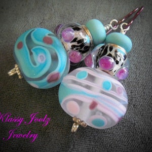 Glass Lampwork Beaded Earrings-Bumpy Artisan Lampwork Dangle Earrings-Animal Print Earrings-Asymmetrical Lampwork Beads-SRAJD-Artisan Beads