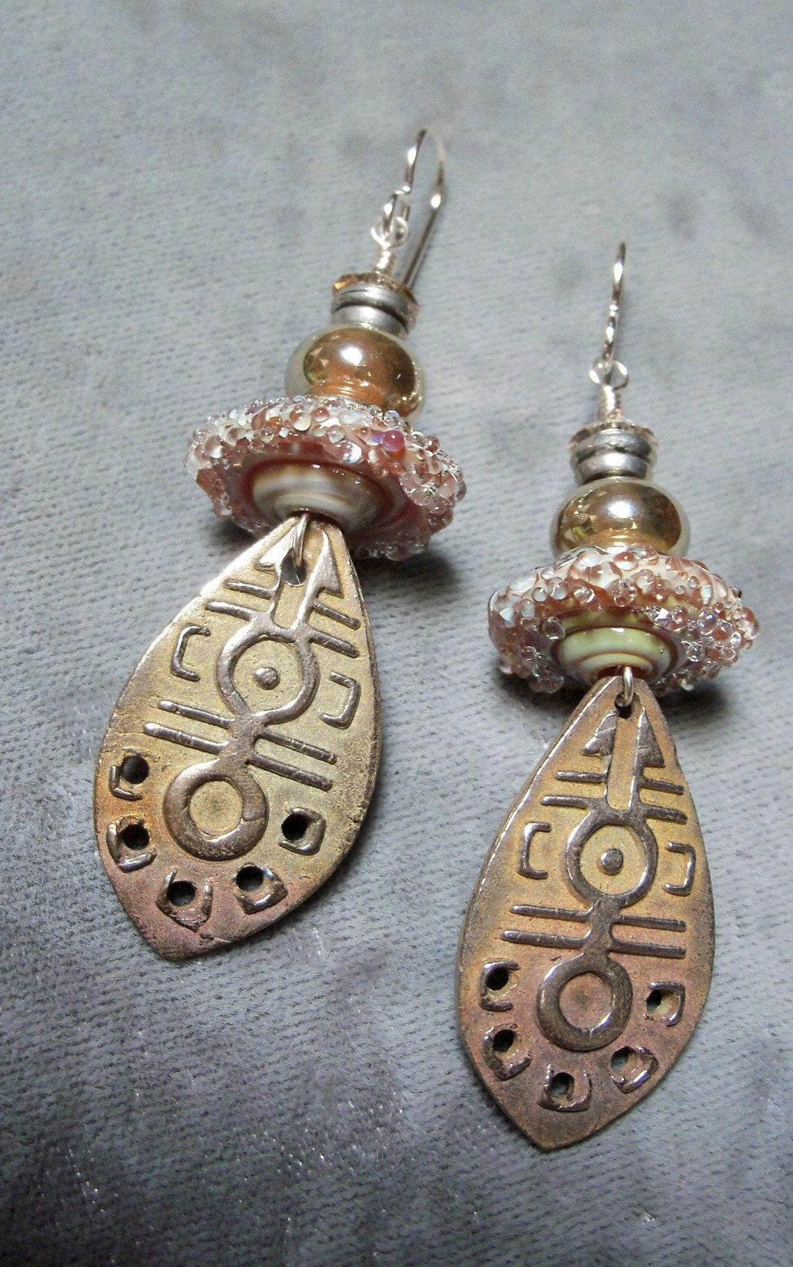 Copper Handmade Tribal Charmsglass Lampwork Beaded Earringsartisan