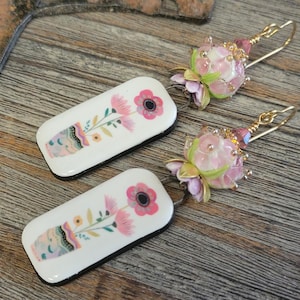 Ceramic Floral and Lampwork Floral Earrings-Artisan Ceramics-Flower Earrings-Glass Lampwork Earrings-Earrings-Artisan Lampwork Earrings