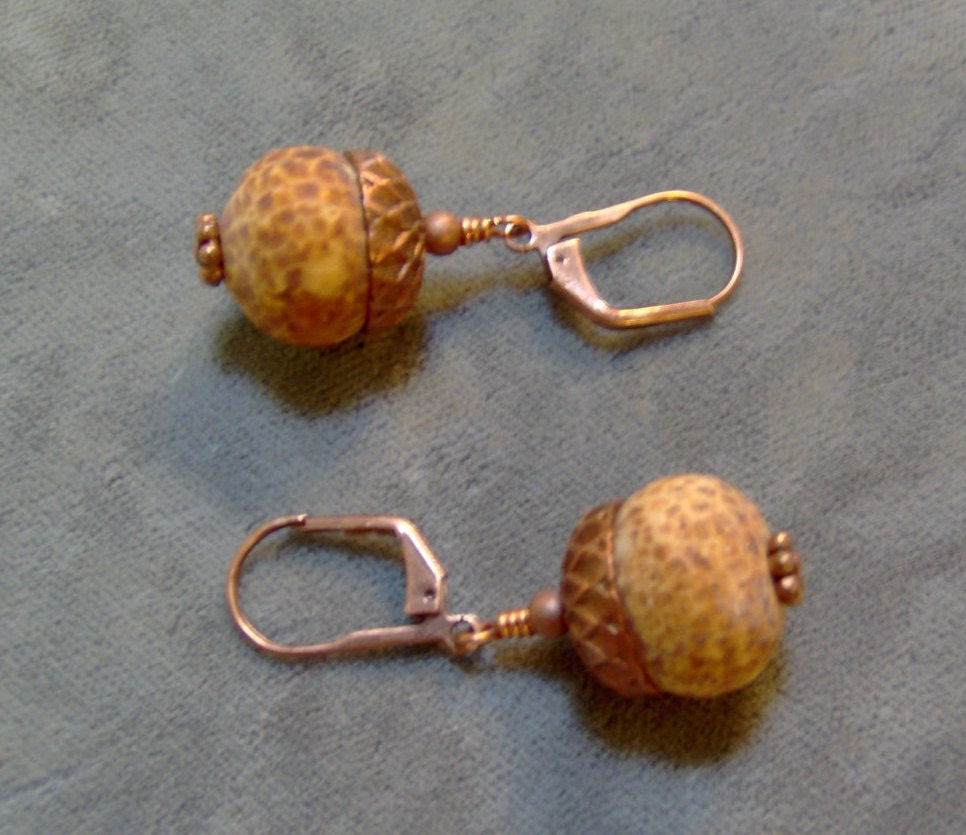 Gemstone Beaded Acorn Earrings-organic Earrings-organic - Etsy