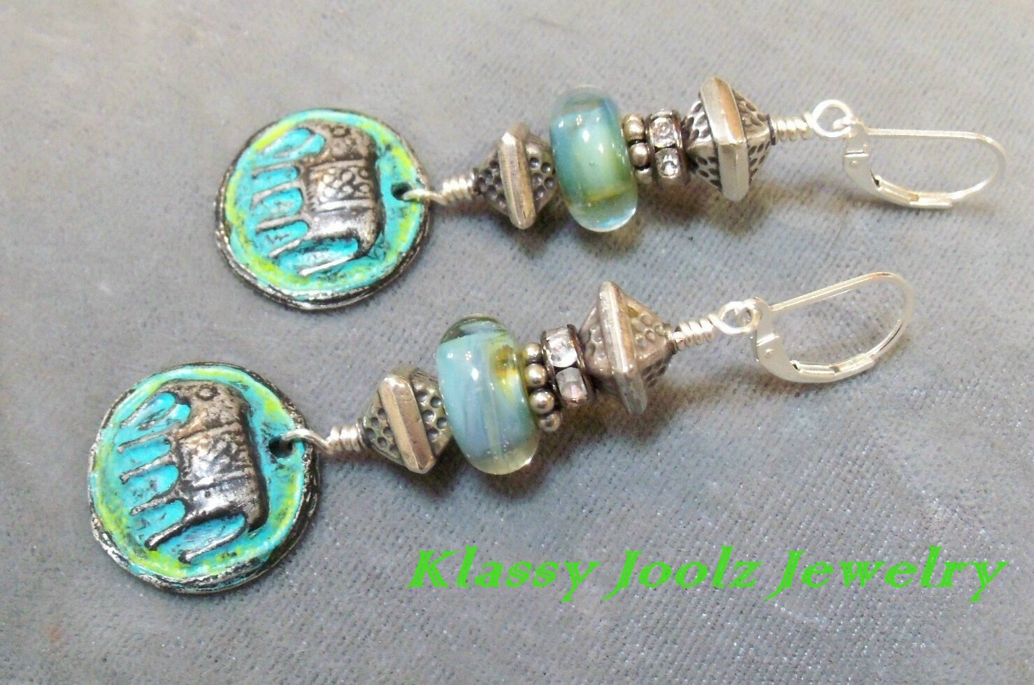Pewter and Lampwork Beaded EarringsElephant Pewter Etsy