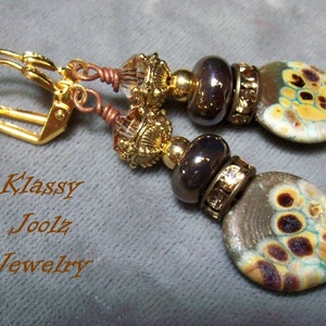 Glass Lampwork Beaded Earrings-Artisan Lampwork Earrings-Organic Lampwork Beaded Earrings-Boho Earrings-Gold Earrings