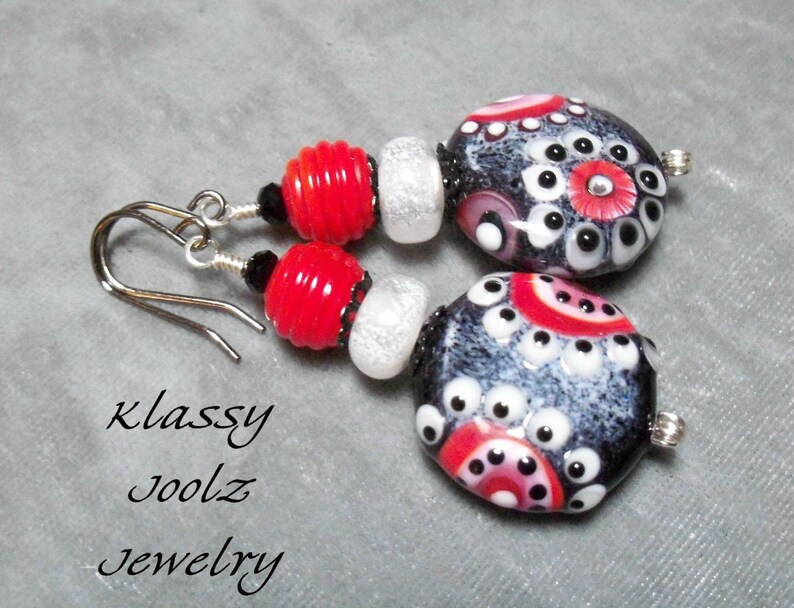 Glass Lampwork Drop Earrings-Artisan Lampwork Beads-Artisan Lampwork Earrings-Floral Glamor Earrings-Dangle Earrings-Dressy Earrings-SRAJD