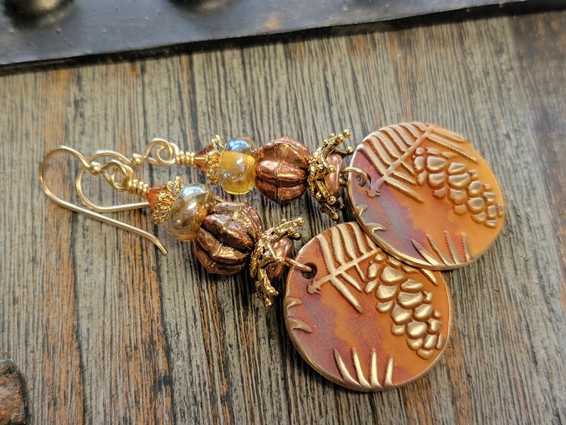 Bronze Handmade Sun Charms-Glass Lampwork Bead Earrings-Sun Earrings-Artisan Earrings-PMC Earrings-Sun Shine Earrings-Tribal Earrings image 3