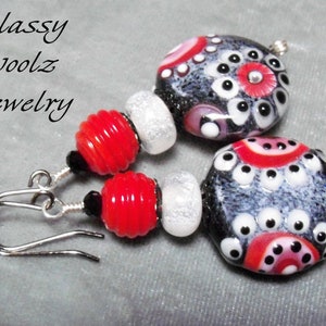 Glass Lampwork Drop Earrings-Artisan Lampwork Beads-Artisan Lampwork Earrings-Floral Glamor Earrings-Dangle Earrings-Dressy Earrings-SRAJD