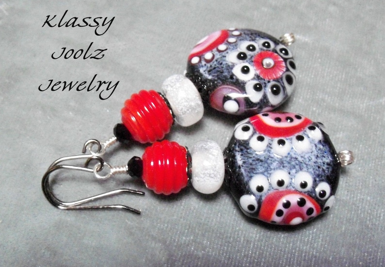 Glass Lampwork Drop Earrings-Artisan Lampwork Beads-Artisan Lampwork Earrings-Floral Glamor Earrings-Dangle Earrings-Dressy Earrings-SRAJD