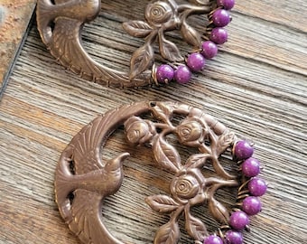 Vintaj Rose Jay Brass Pendant-Vintaj Charm-Vintaj Pendant-Necklace Pendant-Bracelet Charm-Bird Pendant Craft Supply-Jewelry Componet-Destash