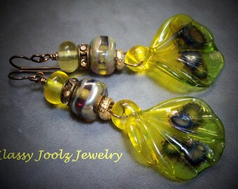 Glass Lampwork Beaded Earrings-Butterfly Wing Lampwork Earrings-Dragon Wing Earrings-Artisan Lampwork Earrings-SRAJD-Artisan Beads