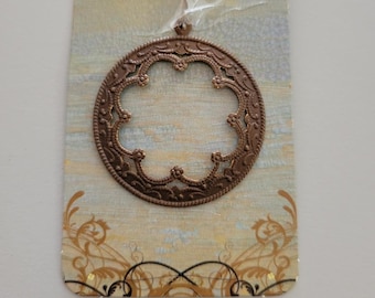 Vintaj Framed Scrollwork Brass Pendant-Vintaj Charm-Vintaj Pendant-Necklace Pendant-Bracelet Charm-Craft Supply-Jewelry Componet-Destash