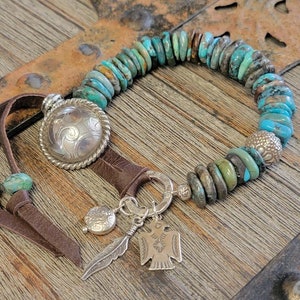 Gemstone Hubei Turquoise Bracelet-Handmade Metalsmith Sterling Button-Gemstone Bracelet-Turquoise Bracelet-Western Bracelet-Artisan Bracelet