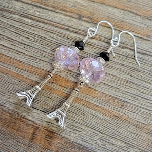 Sterling Silver Paris Eiffel Tower Charms Swarovski Crystal Earrings-Artisan Sterling Silver Earrings-Paris Earrings-Eiffel Tower Earrings