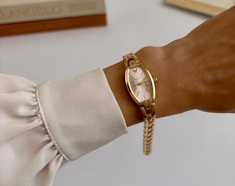 90s Gold Bracelet Watch – Pink Dial Stainless Steel Ladies Watch