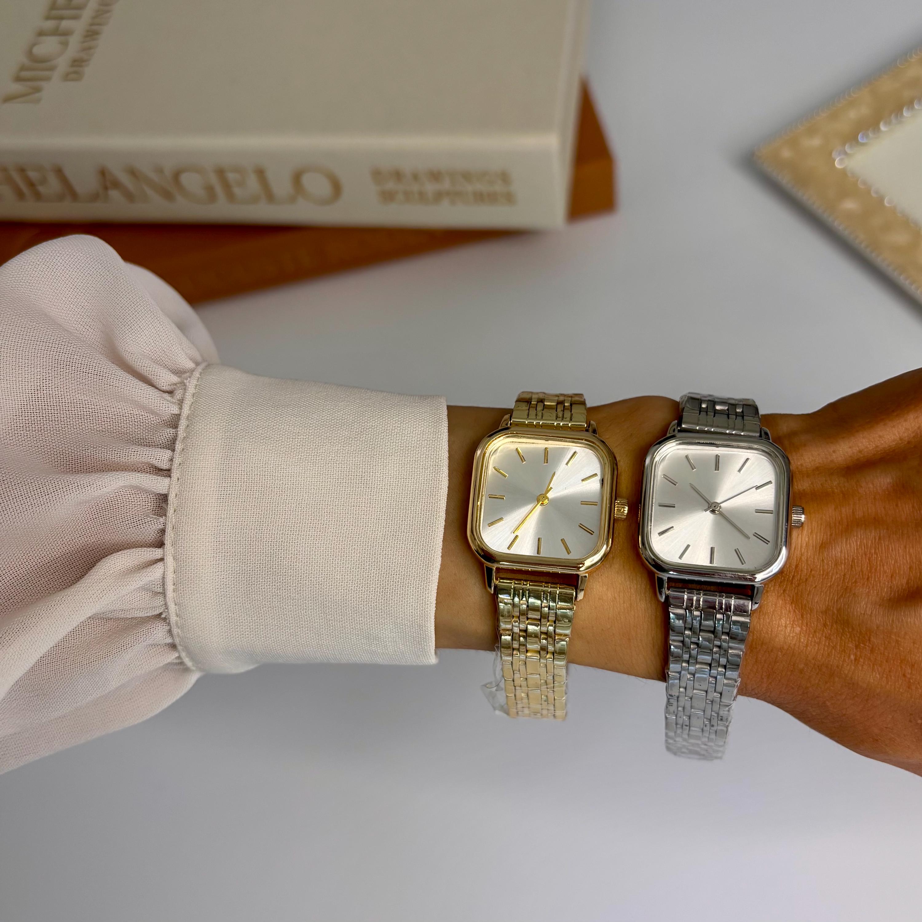 SKU0490 Retro Silver Gold Women Minimalist Square Watch Bracelet Stainless steel Old Money Vintage Inspired Silver Stainless Steel Straps  main image 3