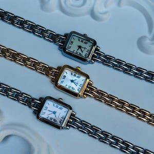 Vintage Gold & Silver Women’s Watch,Roman Numeral Square Dial,Adjustable Chain Bracelet,Retro Quartz Wrist Watch,Elegant Minimalist Gift