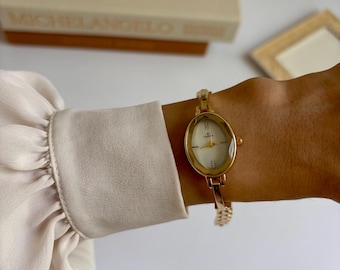Gold Oval Bracelet Watch - Minimalist Stainless Steel Ladies Watch