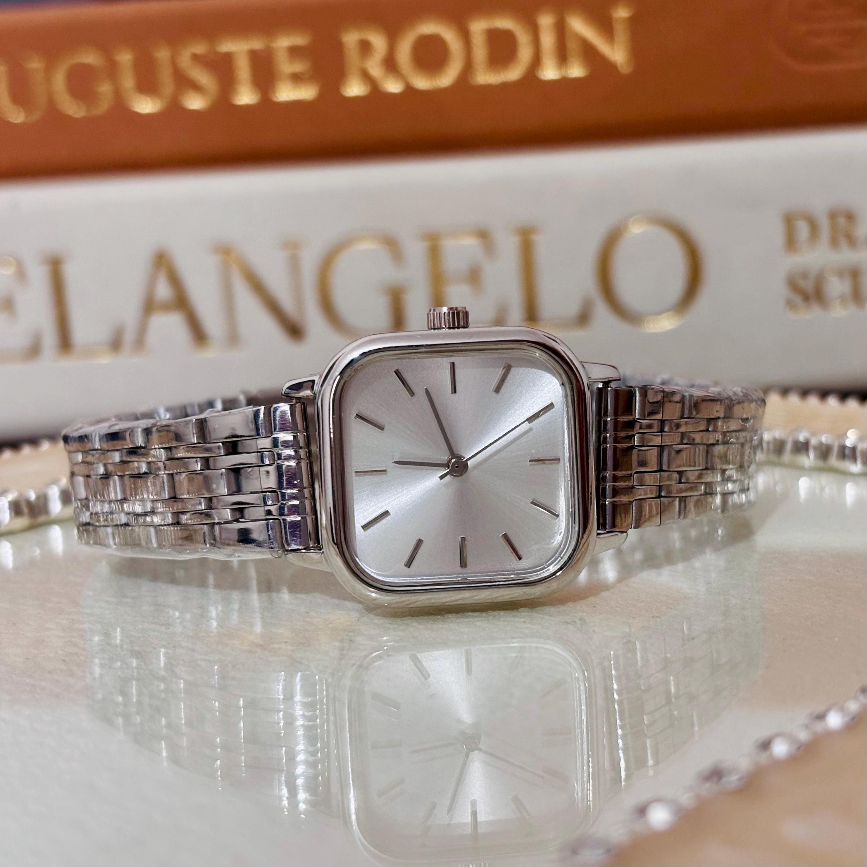 SKU0490 Retro Silver Gold Women Minimalist Square Watch Bracelet Stainless steel Old Money Vintage Inspired Silver Stainless Steel Straps  main image 2