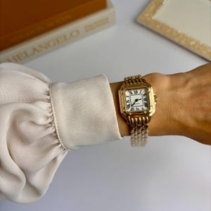 Vintage Gold Watch for Women,Roman Numerals,Square White Dial,Adjustable Band,Retro Gift for Her,Elegant Everyday Wristwatch,Classic Watch