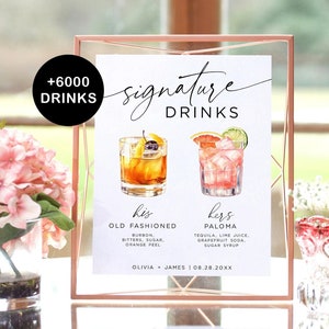 Signature Drink Schild, Bar Menü Vorlage, moderne bearbeitbare Getränke Menü Vorlage, minimalistische druckbare Bar Karte, +6000 Getränke und Beilagen