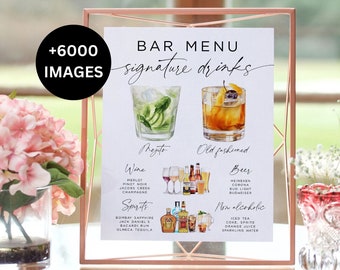 Signature Drink Sign, Modern Editable Drink Menu Template, Bar Menu Template, Minimalist Printable Bar Menu, +6000 Drinks and Garnishes