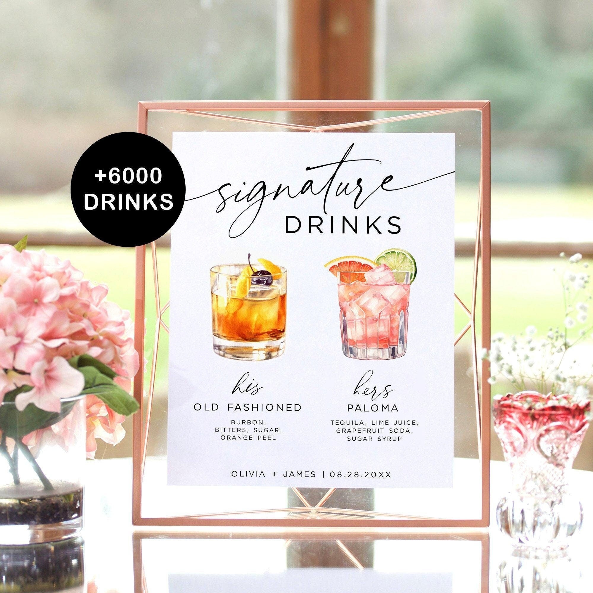 Signature Drink Sign, Bar Menu Template, Modern Editable Drinks Menu Template, Minimalist Printable Bar Menu, +6000 Drinks and Garnishes