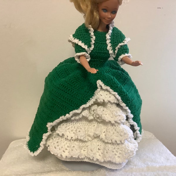 Colonial Gown with Shawl in crochet for 11.5” doll