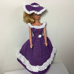 Southern Belle Dress in crochet with hat and pantaloons in crochet for 11.5” doll