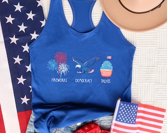 Subtle FDT Anti-Trump 4th of July Tank Top: Fireworks, Democracy, Treats
