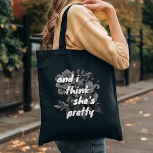 HMHS Skinny Lyrics Tote Bag, Billie Hit Me HS Tote, Gift for Billie Fan, HMHS Fan-Design Concert Tour Merch, Reusable Black Tote (15&quot; x 16&quot;)