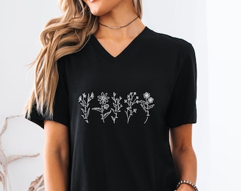 Subtle Fuck Trump Flowers V-Neck Shirt: Anti-Trump Protest + Resist Tee, Anti-ICE Progressive FDT Merch, Bella + Canvas