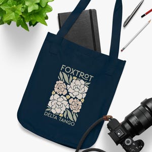 Foxtrot Delta Tango Tote Bag, Subtle FDT Merch, Anti-Trump Anti-Maga, Fighting Oligarchy, Democrat Feminist Flowers, Resistance Protest Gift