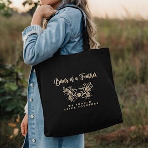 Birds of a Feather Tote Bag, Billie Hit Me HS Lyrics Tote, We Should Stick Together Gift for Billie Fan, HMHS BOAF Black Tote (15&quot; x 16&quot;)