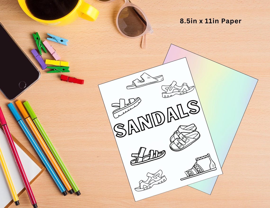 Downloadable Sandals Coloring Page Footwear Themed, Kid & Adult