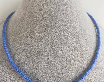 Opaque Shade of Blue Coloured Seed Bead Choker, Wire Necklace, Beaded Choker, Seed Bead Necklace , Minimal Jewellery ,Layer Necklace
