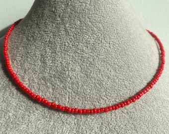 Red (Dark) Coloured Seed Bead Choker, Wire Necklace, Beaded Choker, Seed Bead Necklace , Minimal Jewellery ,Layer Necklace