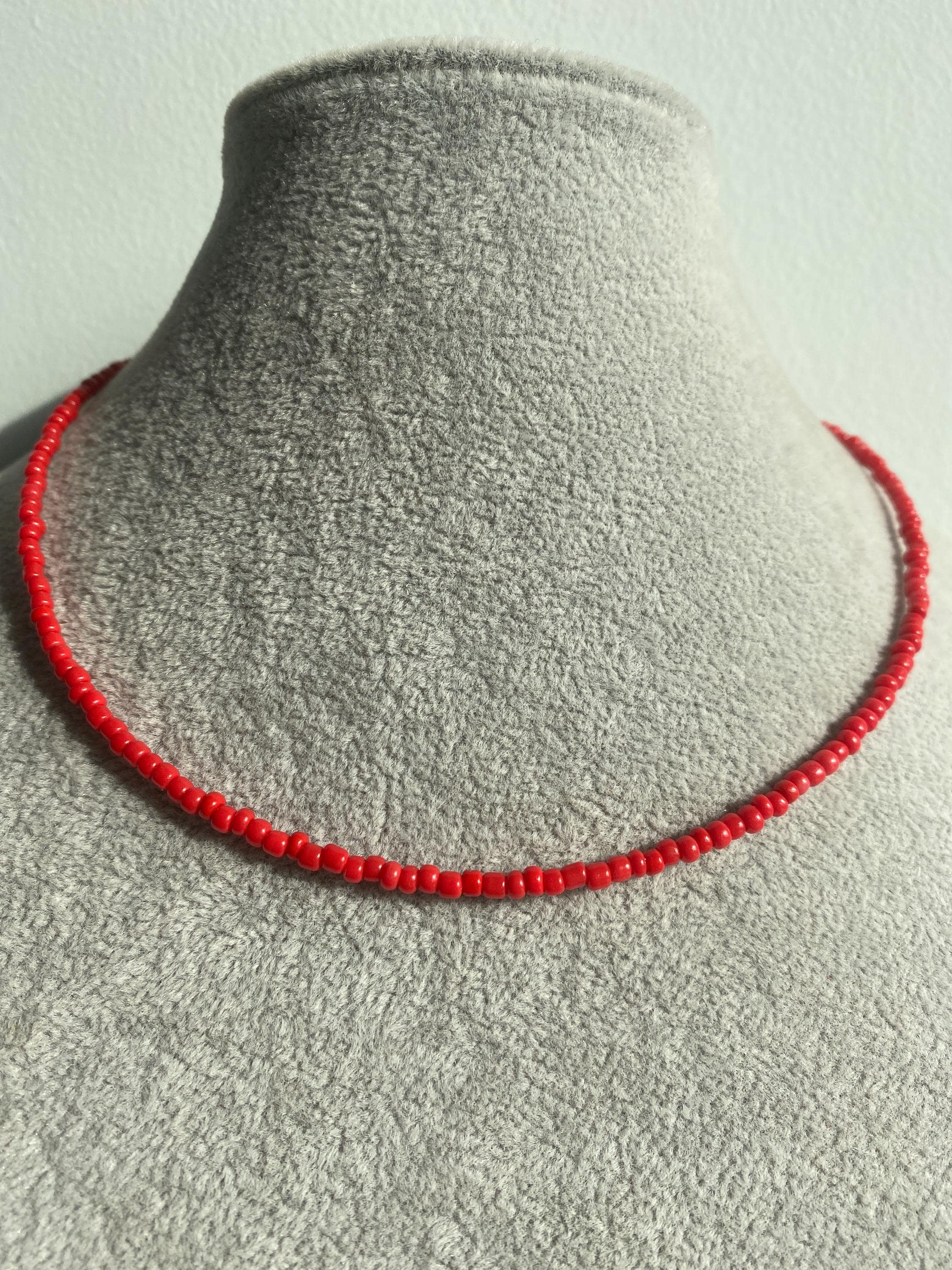 Red Coloured Seed Bead Choker, Wire Necklace, Beaded Choker, Seed Bead Necklace , Minimal Jewellery ,Layer Necklace