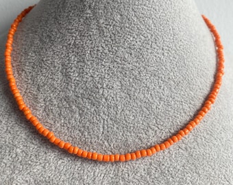 Orange Coloured Seed Bead Choker, Wire Necklace, Beaded Choker, Seed Bead Necklace , Minimal Jewellery ,Layer Necklace